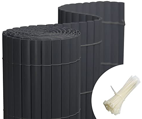 jarolift Canniccio PVC Frangivista Recinzione Balcone frangivento, Arella Paravista Giardino, Balcone, Terrazza, 100 x 1000 cm (2 x 5 m di Lunghezza), Grigio incl. 100 Fascette Fermacavi Trasparenti