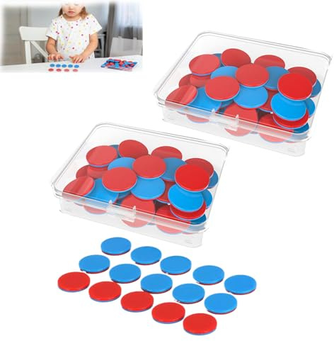 100 placas reversibles de plástico rojo y azul, reglas de cálculo, ayuda de cálculo, 1 clase, regla de cálculo, cadena de cálculo, fichas de juego, ayuda para cálculo, placas reversibles, ayuda para