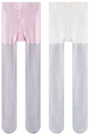 LOLANTA Collant luccicanti per bambine, collant scintillanti per danza, feste, cosplay, confezione da 2, Rosa/Argento, 8-12 anni, L