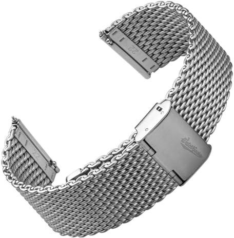 WatchGecko Bracelet de montre Classic Mesh, finition satinée brossée, 22 mm