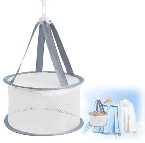 Srumvoat Peg Bag, Peg Basket for Washing Line with Hanger, Durable Mesh Peg Bag with Covers for Clothes Pegs and Laundry Storage, Windproof Hook for Outdoor and Indoor Use