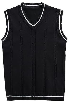 Generisch Kur Tuta maglione gilet da uomo con bordo a righe scollo a V Taekwondo vestito nero, Nero , M