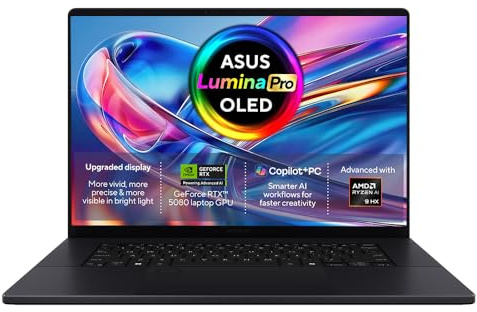 ASUS ProArt P16 H7606WX CoPilot+ Laptop | 16.0 3K OLED Touchscreen | AMD Ryzen AI 9 HX 370 | NVIDIA GeForce RTX 5080 | 64GB RAM | 2TB SSD | Backlit Keyboard | Windows 11 Home