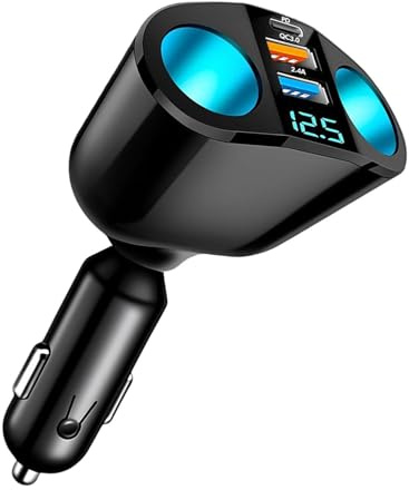 Caricabatterie per accendisigari a doppia presa USB 12 V/24 V, caricatore USB tipo C rapido PD 20 W/QC3.0 2.4 A, 120 W Accendisigari per iPh-One, IP-ad, Android, GPS, Dash Cam, Tablet, Ricarica Rapida
