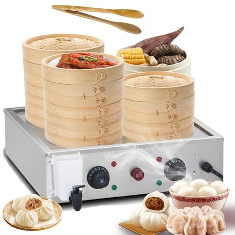 Cuiseur vapeur électrique à 4 trous - Four à chignon commercial - 4000 W - Chauffe-aliments chauds - 30-110 ℃ - Anti-brûlure à sec - Acier inoxydable - Tube chauffant en forme de U pour restaurant