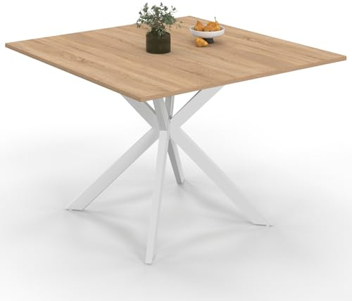 IDMarket - Tavolo da pranzo quadrato ALIX per 8 persone con gambe in legno e ragno bianco 110 cm
