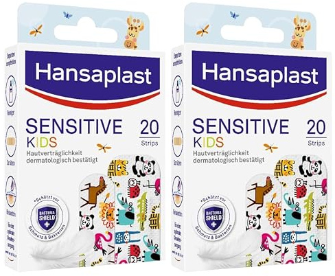 Hansaplast Children's Plasters Sensitive (40 Strips), Wound plasters with Cute Animal Motifs to Cheer up, painlessly Removable Set