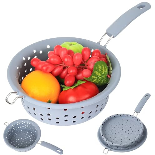 Passoire Pliable en Silicone, Passoire Pliable avec Poignée, Panier de Lavage de Silicone Pliables avec Poignées pour Cuisson Dérener égouttoir à pâtes Légumes et fruits