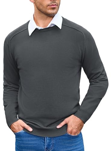 iClosam Suéter para Hombre Cuello Redondo Manga Larga Tejido de Punto para Trabajo Gris Oscuro M