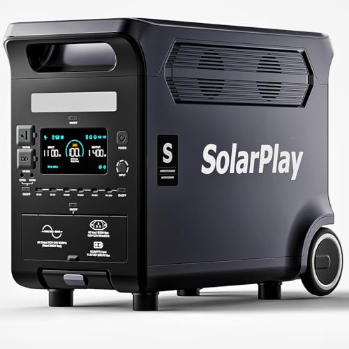 SolarPlay 3600W Central eléctrica portátil, Estación de energía solar 3840 Wh LiFePO4 Carga rápida 2.5h, Entrada solar 2000 W(max),UPS,Generador eléctrico portátil para hogar(Q3600)