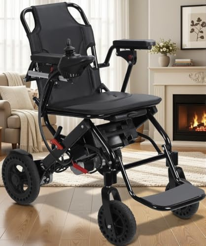Electric Wheelchair with Handrail & Thickened Foot Pedal, Lightweight Electric Wheelchair for Adults, Motorized Portable Wheel Chair with 500W Motors,12 Miles Black UK