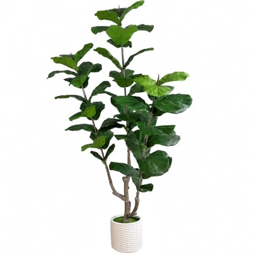 ZKIODV 180 cm konstgjord violin med kruka, konstträd som äkta med naturstam, inomhusväxt stor, äkta touch konstgjord växt, stora blad, Ficus Lyrata konstgjord för vardagsrum kontor dekoration