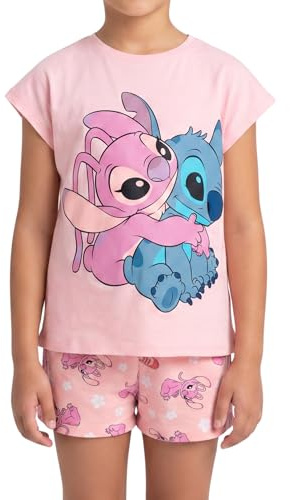 Disney Stitch e Angel Pigiama da Ragazze, Completo 2 Pezzi Maglietta Maniche Corte e Pantaloncini, Taglie 10 a 16 Anni (IT, età, 14 Anni, Regular, Rosa)