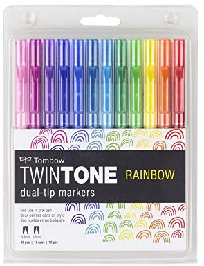 Tombow Tombow Twin Tone Doppelspitz-Marker, 12 Stück, Regenbogenfarben