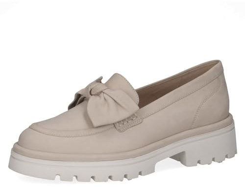 CAPRICE Damen Slipper aus Leder mit Schleife, Beige (Snow Nubuc), 39 EU