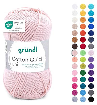 Gründl Wolle Cotton Quick uni - dünne Wolle zum Häkeln - Strickgarn - Häkelgarn - Glänzend und hautfreundlich - 100% Baumwolle - 1 Knäuel 50 g / 125 m - Nadelstärke 3-4 - Nude