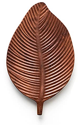 Lobounny - Vassoio da servizio in legno a forma di foglia, vassoio portaoggetti per piatti in legno, per tè, dessert, pane, frutta, snack e piatti