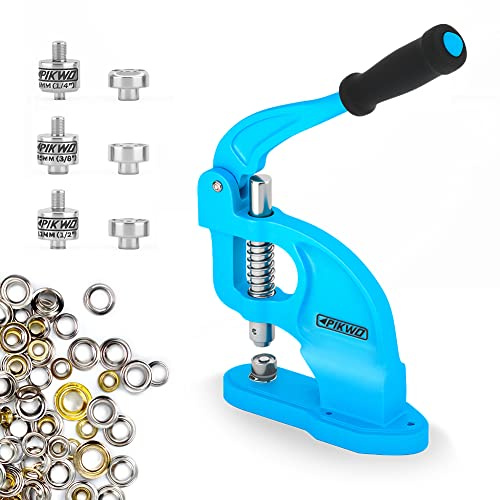 PIKWO Heavy Duty Eyelet Grommet Machine Press Punch Tool Kit with 3 Dies & 900 Pcs Grommets, Self Piercing, Labor Saving, Corsetry Class Recommended