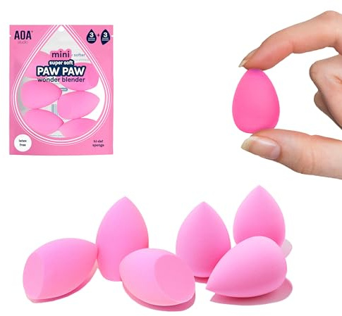 AOA STUDIO Collection MiNi Makeup Sponge Set Blender Latex Free and High-definition of 6 For Powder Cream Liquid, Super Soft Wonder Beauty Cosmetic 3 Tear Drop + Beveled Shape (Pink)