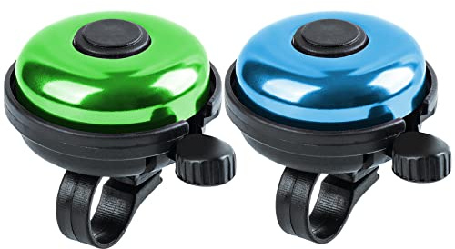 Xthuge Classic Bike Bell, Aluminum Bicycle Bell, Loud Crisp Clear Sound Bicycle Bike Bell for Adults Kids(Blue, Green-Right Hand Use-2 Pack)
