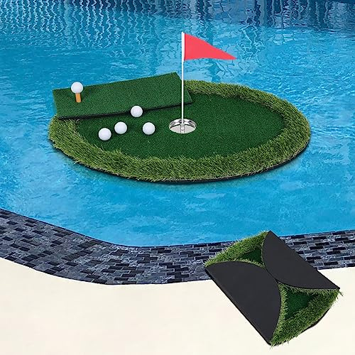 Kokorona Tappetino da golf galleggiante verde per piscina, tappetino da golf pieghevole e rotondo, per attività all'aperto, regalo per golfisti