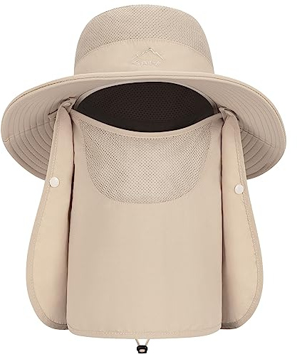 TAGVO Chapeau de Soleil avec Protection Cou Visage Détachable, Chapeaux de Pêche de UPF 50+, Camping Randonnée Marche Voyage Casquettes Chapeaux de Pliable Chapeau Bucket - Sangle de Menton Réglable