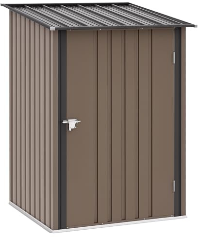 Outsunny verktygshus av stål, 0,92 m² verktygsskjul med gångtak, trädgårdsskåp, låsbara, trädgårdsskjul för balkong, terrass, 100 x 103 x 160 cm, brun