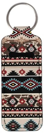 Dreaweet Aztec Print Chapstick Holder Keyring for Lipstick Chapstick Lip Balm,Native American Indian Tribal Pattern Keychain for Girls Womens