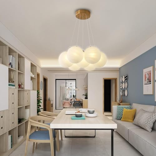 LYSDjia Großer Sputnik Kronleuchter Bubble Globus für den Innenbereich 13-flammig weiß kleine Glaskugel Pendelleuchte moderner Deckenleuchter für Wohnzimmer Esszimmer Schlafzimmer G9 im Lieferumfang e