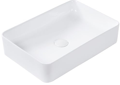 Lavabo sobre encimera baño clásico cerámica blanco acabado brillante rectangular 51 x 34 cm Chivana