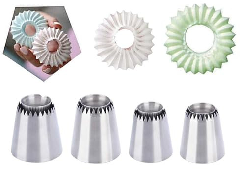 WishesMar 4 Stück Große Spritztüllen Set für Kuchen Dekoration - Qualität Edelstahl Düsen - Ideal Tüllen Spritzdüsen für Cupcakes, Torten, Plätzchen, Keksen, Gebäck