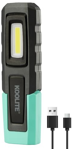 KOOLITE Lampada da lavoro ricaricabile, 4000 mAh, 600 lm, LED a 3 modalità, con power bank, impermeabile IPX5, supporto magnetico e gancio a 180°, torcia super luminosa a mani libere per riparazioni