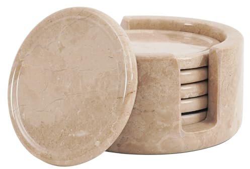 Radicaln Juego de 6 Posavasos Redondos de mármol Verona 8,9 cm, con Soporte; Posavasos Decorativos para la Mesa del Comedor o la Mesa de Centro
