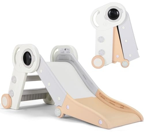 Kinderrutsche, Kinder Rutsche Indoor & Outdoor, Kinder Fun-Slide, Gartenrutsche, Kleinkinderrutsche, Baby Rutsche ab 1-3 Jahre, Doppelt Klappbare, Astronautenform, Gelbgrau
