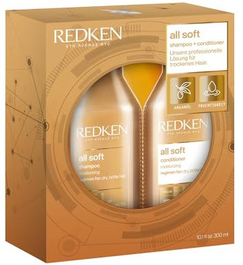 Redken Pflegeset für trockenes und brüchiges Haar, Belebt und hydratisiert, Mit Omega-6 und Argan-Öl, All Soft Shampoo 300 ml & Conditioner 300 ml