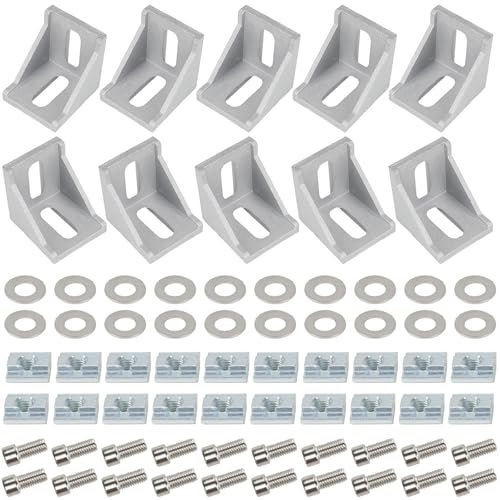 NAHUAA 10 Stück Befestigungsmaterial Winkel Aluprofil 30x30 Eckverbinder Winkel Befestigung Aluprofil Winkelverbinder für Regale Geräteständer Wandhalter Montagematerial