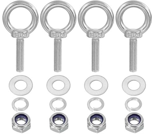 PATIKIL Perno De Ojo M10 x 40mm Con Tuerca, Paquete De 4 Acero Inoxidable 304 Perno De Ojo Para Elevación Con Hombro Tornillos Roscados Para Colgar, Plateado