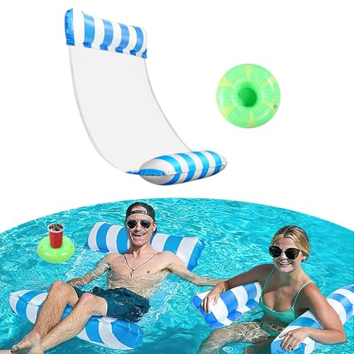 Inflatable Pool Hammock, Pool Hammock Floats forAdults Kids,Pool Chair Float 4-in-1 Multi-Purpose Swimming Pool Inflatables with Drink Holder for Water Hammock