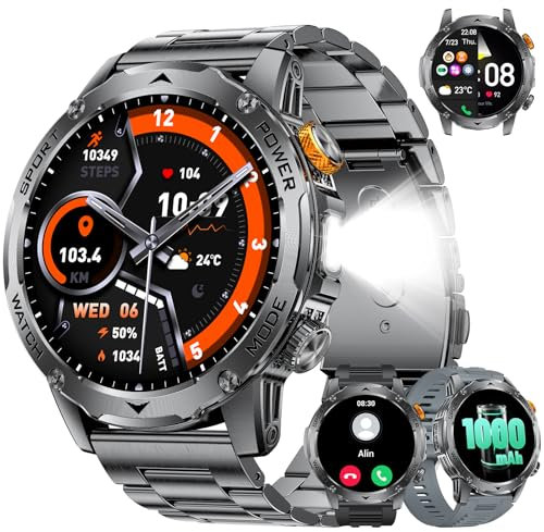 LIGE Montre Connectée Homme avec Appel Bluetooth-1000mAh Batterie,1.75 HD Grand Écran/LED Lampe,24/7 Sommeil/Fréquence Cardiaque,110 Sportifs IP68 Étanche Smartwatch Homme pour Android iOS