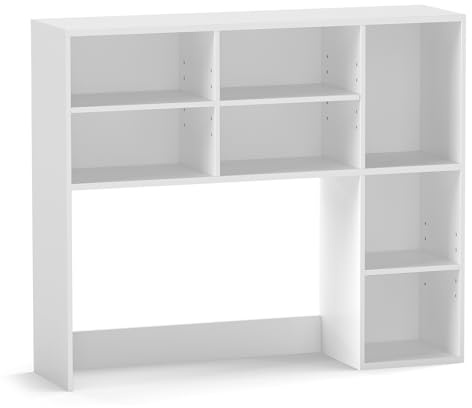 GIANTEX Skrivbordshylla, bordshylla med kuber, 94 x 25 x 79 cm förvaringshylla med 3 justerbara hyllor och 2 tippskyddsset, skrivbordshylla för kontor, sovrum (vit)