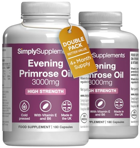 Evening Primrose Oil 3000mg | 360 Softgels | 4 Months' Supply | Contains naturally occurring GLA + Vitamins B6 & E | Vitamin B6 contributes to the regulation of hormonal activity | UK made