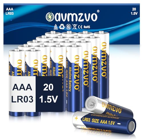 avmzvo AAA-batterier 20 stycken, 1,5 V batterier LR03 alkalisk, hållbar kraft, kraftfull, kan användas för leksaker, väckarklockor och andra elektroniska enheter 【10 års garanti】