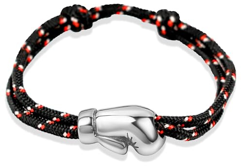 Ernestine - Bracelet Boxe acier inoxydable réglable - Idée cadeau boxeur homme sport combat - Bracelet gant de Boxe sport - Cadeau Homme Noël anniversaire fête des pères - garçon bijoux sports