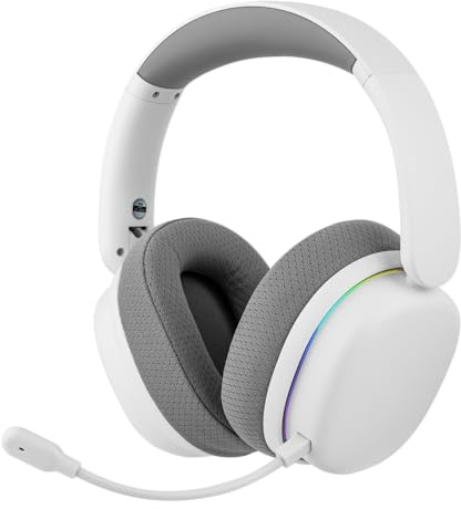 EPOMAKER X Aula G7 Pro Casque Gaming sans Fil, Double Mode BT5.3 & 2,4GHz, Son Surround 7.1, Batterie 80+ Heures, Éclairage RVB, avec Micro à Réduction de Bruit pour PS5, PS4, Switch, PC (Blanc)