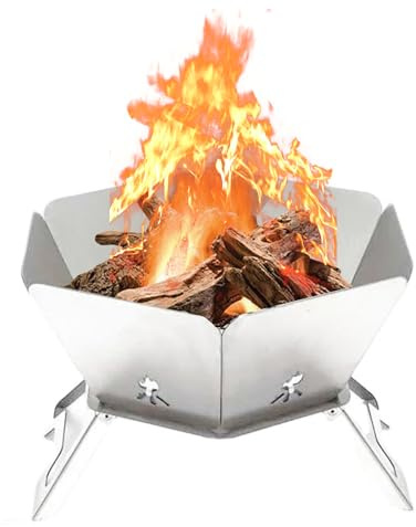 Bärbar eldstad för camping, vikbar eldstad rostfritt stål utomhus, camping eldskål för picknick, grill, lägereld