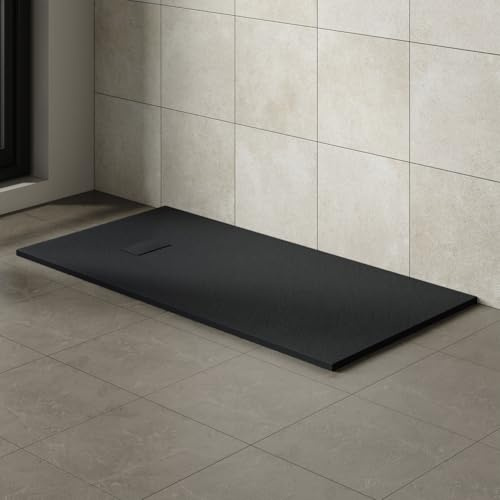 Aquariss Bathroom Rectangular 1800 x 900 mm Slate Effect Shower Tray Black | Slimline Anti Slip, SMC Wetroom Shower Cubicle Base, for Walk In Shower Door, Durable, Low Profile