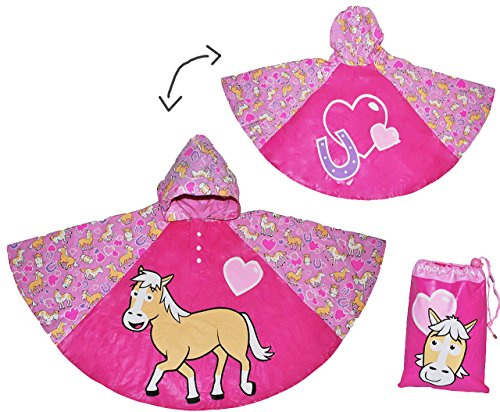 alles-meine.de GmbH Regenponcho/Regencape - Pferde Pony - Gr. 104-110 - 116-122 - 128 - circa 3 bis 6 Jahre - für Kinder - Mädchen Pferd Fahrrad/Regen Poncho - Regenmante..