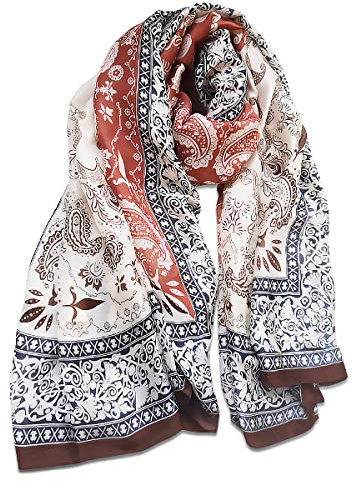 LumiSyne Sidenhalsduk dam blomma tryckt mode och elegant stil lång och mjuk sjal varm scarf solskydds stoles fyra årstider, Röd blommig, one size