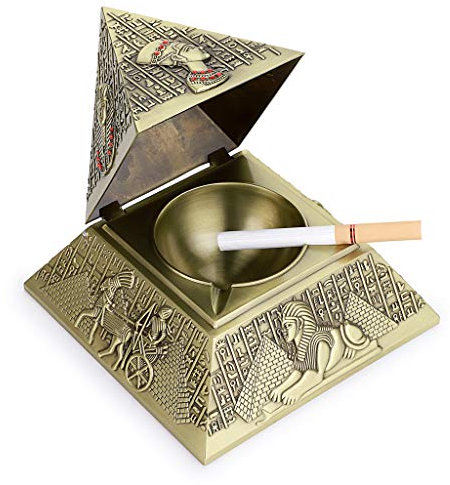 BSTKEY Winddichter Aschenbecher im Vintage-Stil mit Deckel - Pyramid Modeling Table Aschenbecher (Green Bronze)