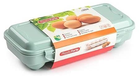 CABLEPELADO - Huevera de plastico para 10 huevos con tapa - caja huevos - cesta transporte - cierre por click - asa transporte - egg box - libre BPA - color verde claro